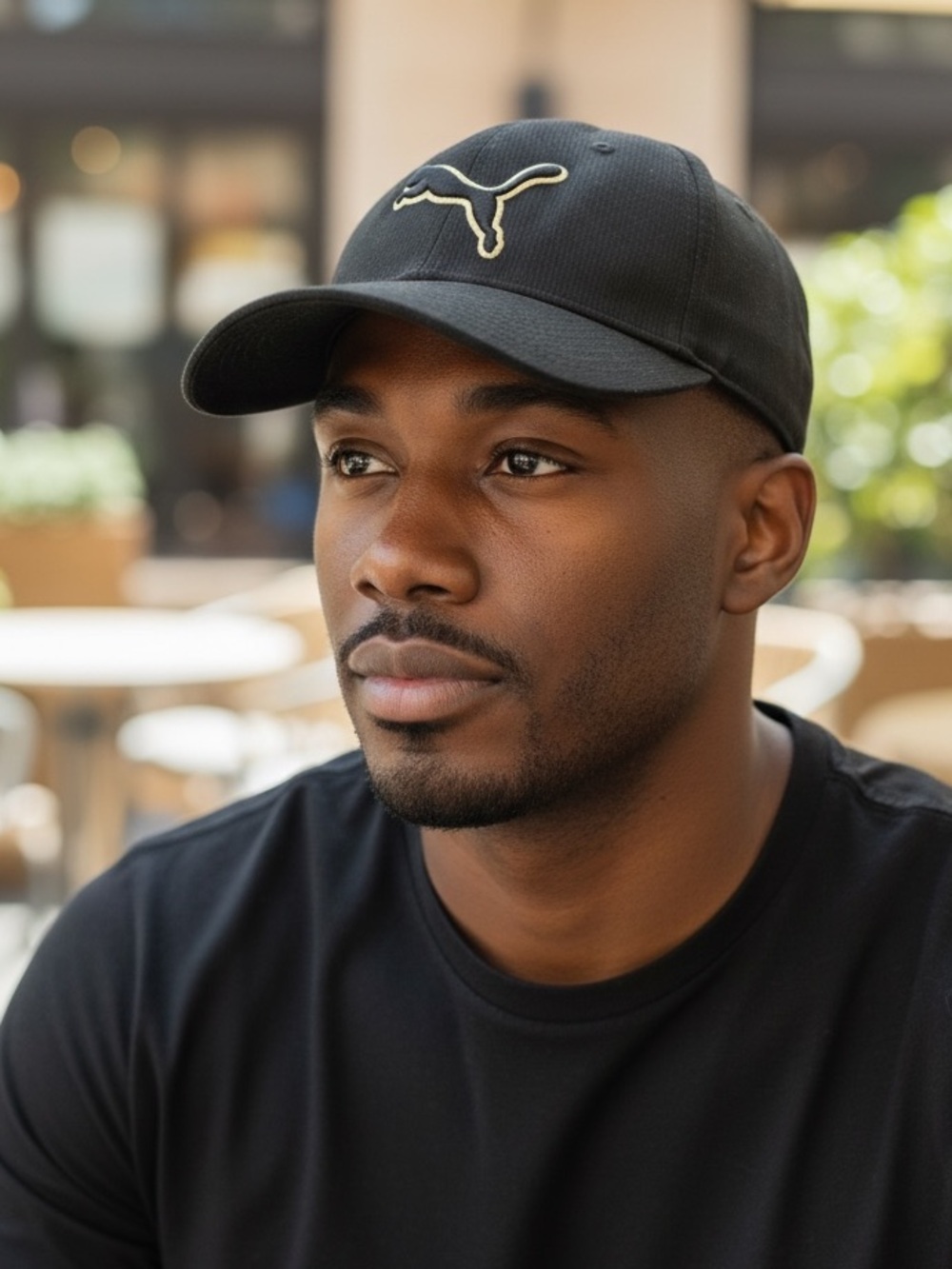 Puma Black Cap with Gold Puma Outline